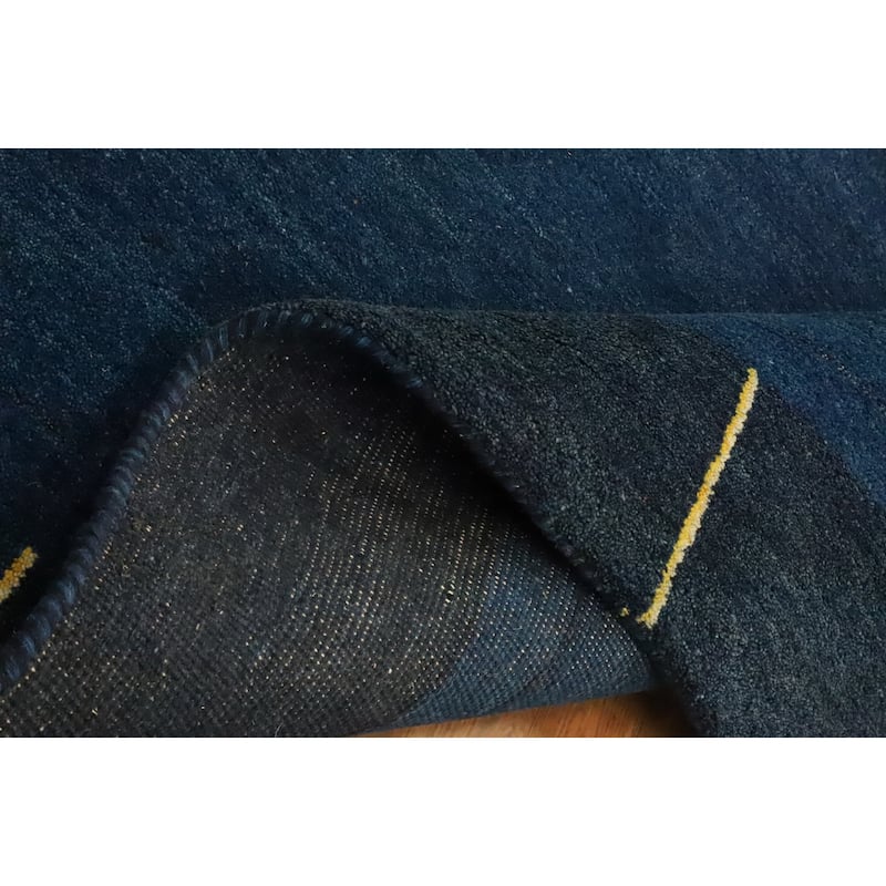 Hand Knotted Oriental 100% Wool Carpet Modern Bordered Navy Blue & Blues Gabbeh Area Rug - 6' 9'' X 6' 3''