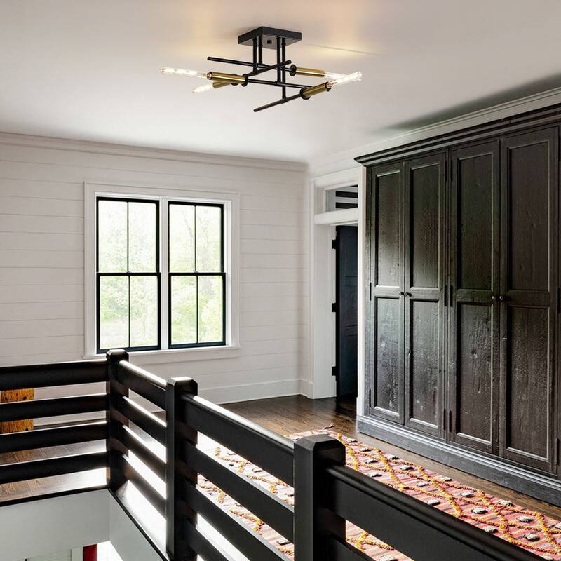 Industrial Linear Tiered Sputnik Semi Flush Mount Light 20 Inches