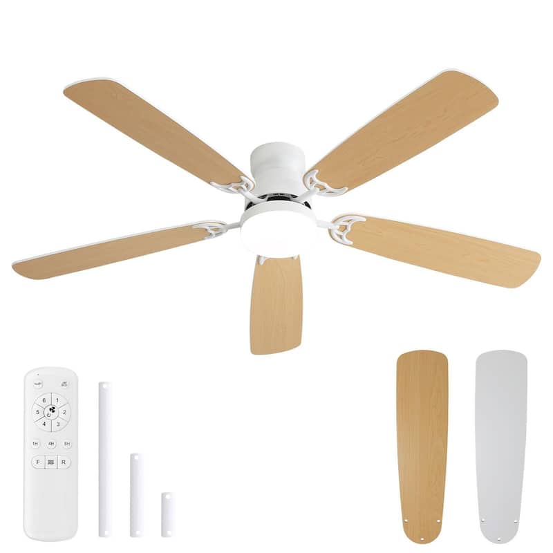 42"/52" Ceiling Fan with Remote,Dual Blade Finish,3CCT LED Light,Plywood Blades,Flush Mount and Downrod Mount - 52 inches - White with Dual Finish Plywood Blades