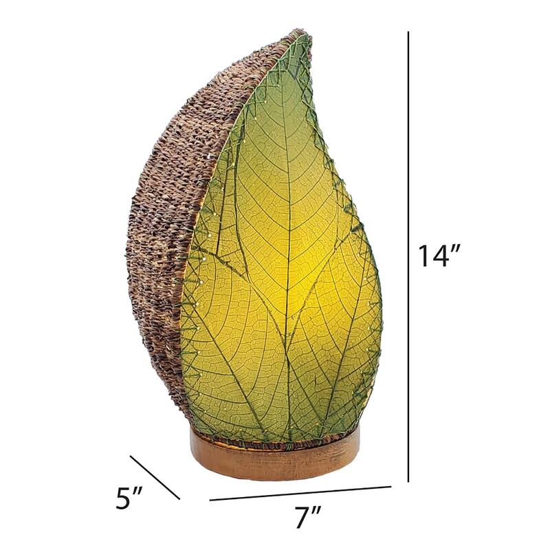 Eangee Handmade Leaflet Table Lamp, Cocoa Leaves Shade, 5 x 7 x 14 in. - 5 x 7 x 14