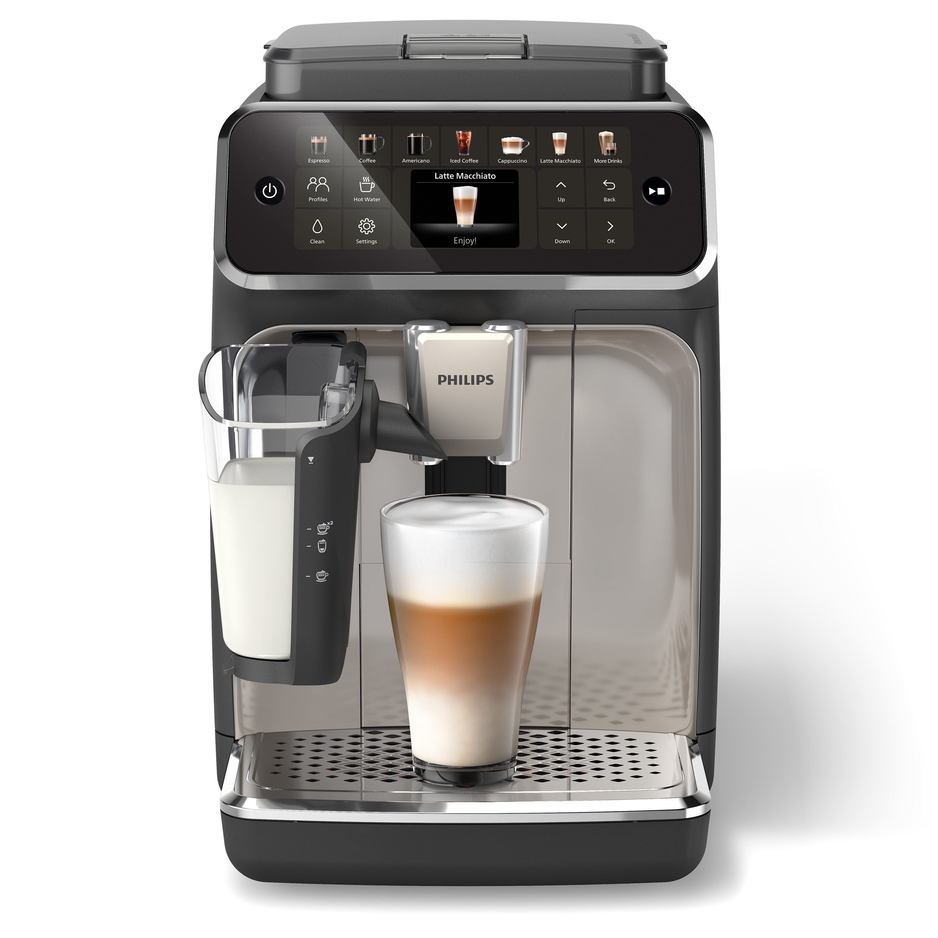 Philips 4400 Fully Automatic Espresso Machine with LatteGo Milk Frother, Black and Chrome