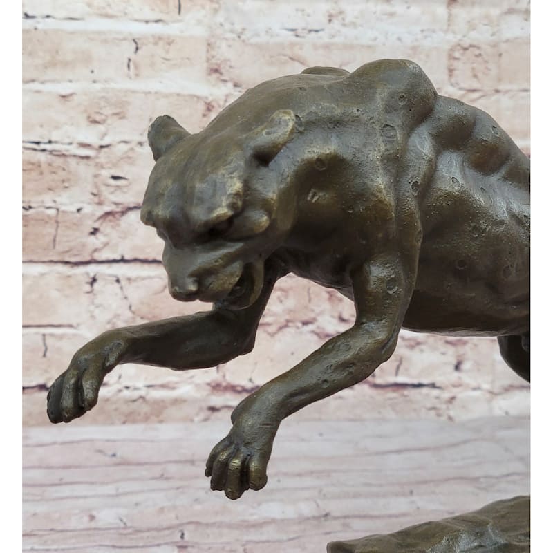 Handmade Panther Jumping Bronze Sculpture Cubism Statue Cougar Puma Feline