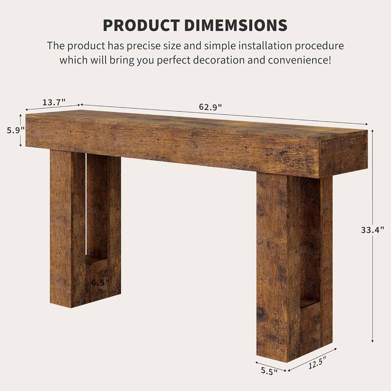 63" Farmhouse Console Table, Long Sofa Table Behind Couch, Wooden Entryway Table