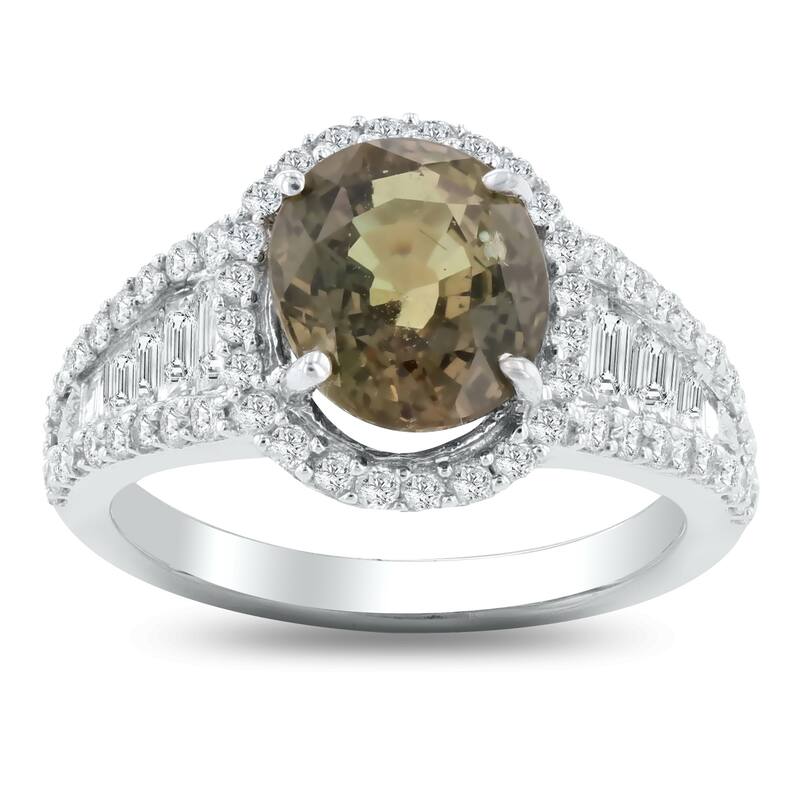 Auriya 14k Gold 3 3/4ct Rare Sapphire and 1 1/10ctw Halo Diamond Engagement Ring.
