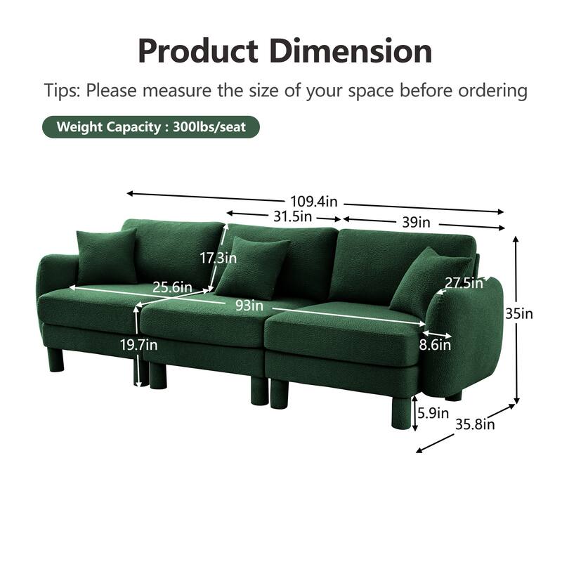 GDFStudio - Boucle Fabric 3-Seater 109.4" Sofa with Shell-shaped Armrests