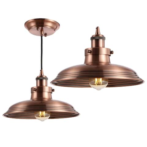 Elena 11" Adjustable Iron Industrial Rustic LED Pendant, Copper by JONATHAN Y