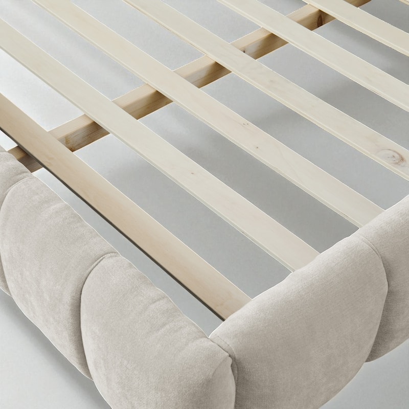 California King Upholstered Platform Bed, Thick Chenille, Low-Profile Headboard, No Box Spring, 90.5 x 80.5 x 31 in