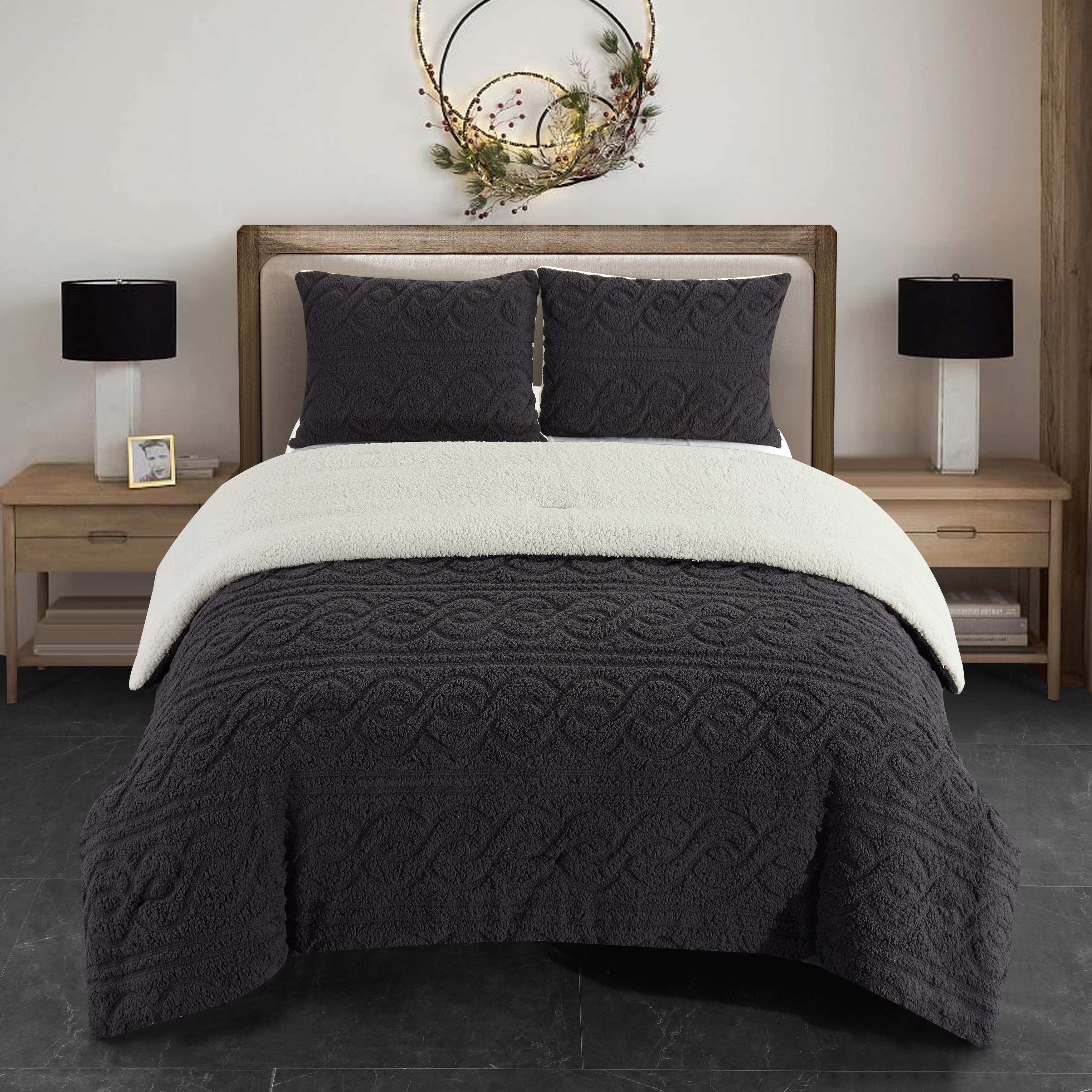 Dearfoams Turner Embossed Cable Knit Sherpa 3 piece Comforter Set
