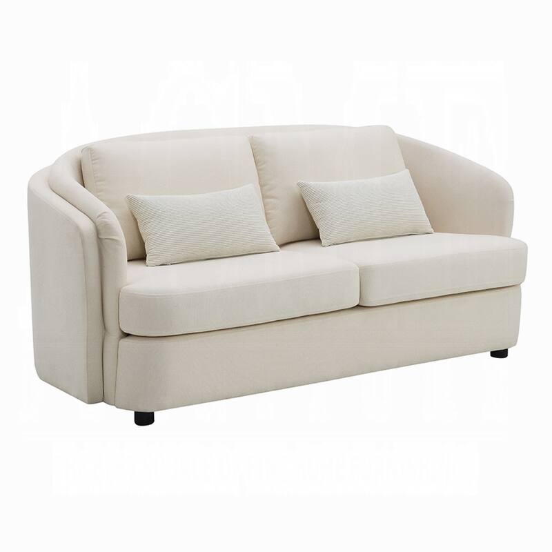 Riku Loveseat, 2 Lumbar Pillows, 69 Inch, Beige Linen, Modern Shape
