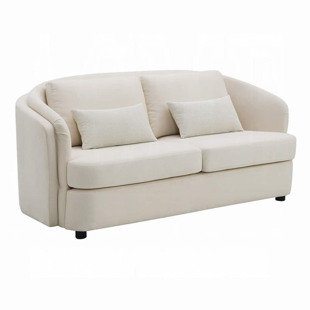 Riku Loveseat, 2 Lumbar Pillows, 69 Inch, Beige Linen, Modern Shape