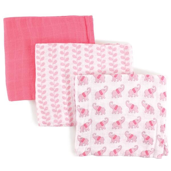 slide 1 of 1, Luvable Friends Baby Girl Muslin Cotton Swaddle Blanket, Girl Elephant, One Size - Girl Elephant - One Size One Size - Girl Elephant