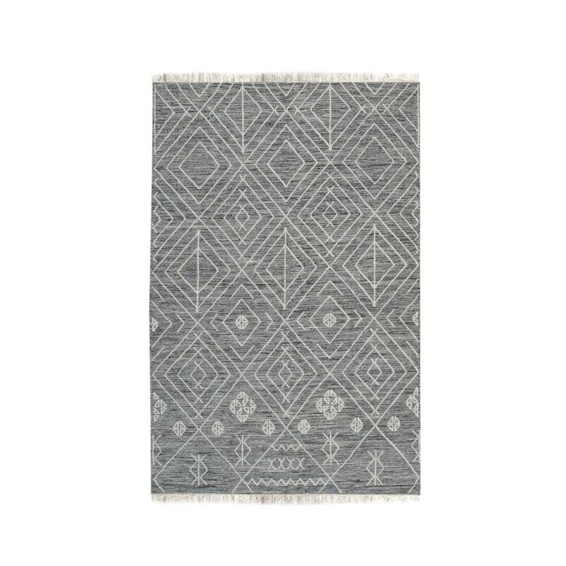 Home Decor EORC Handwoven Wool Punja Kilim Rug Elegant Charcoal Area Rug for Living Room, Bedroom, Office, & Home Décor