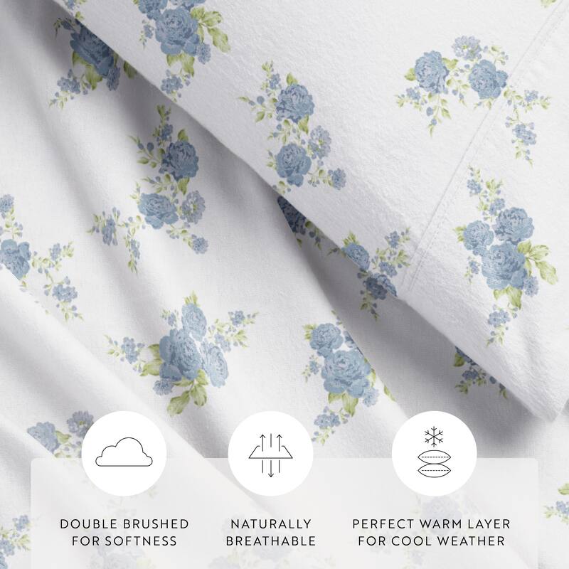 Becky Cameron Rose Bunch 4-Piece Cotton Brushed Flannel Deep Pocket Bed Sheet Set