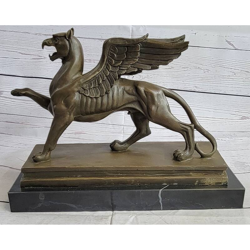Welsh Dragon Griffin Mythological Creature Bronze Metal Statue Sculpture On Marble Base 9 Inches X 13 Inches