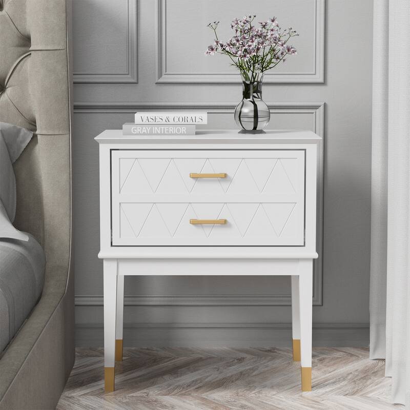 End Table with Storage Drawer Tall Nightstand Side Table Wooden Legs Bedside Night Table Storage in Bedroom and Living Room - White