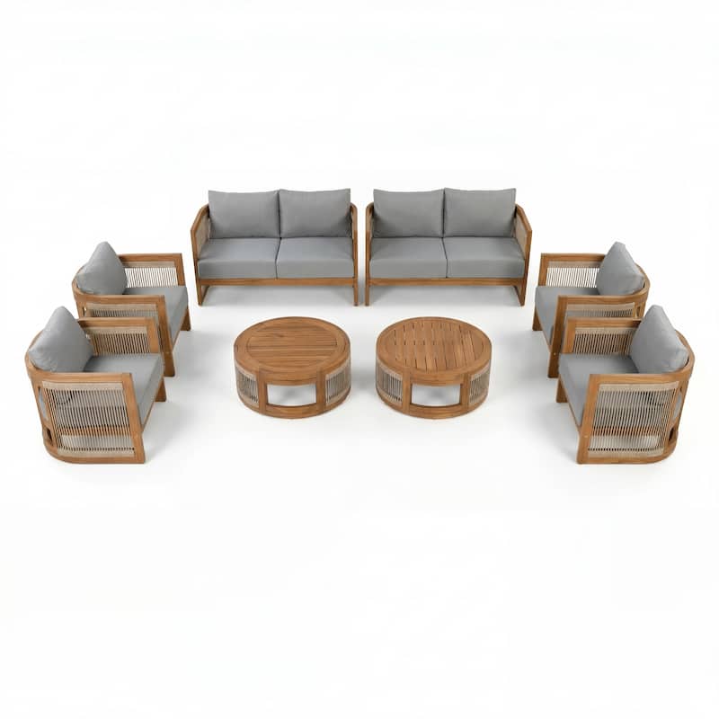 Christopher Knight Home - Outdoor 8-Piece Acacia Wood Patio Conversation Set with Rope Weave and Slatted Coffee Tables