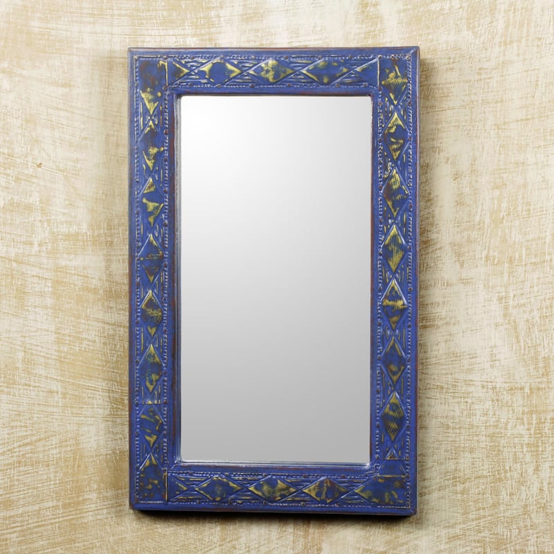 Novica Handmade Antique Blue Wood And Brass Wall Mirror