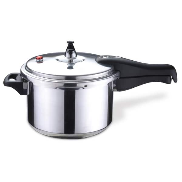 slide 1 of 5, Bene Casa 4.2-Quart capacity aluminum pressure cooker, polished aluminum finish, Brown