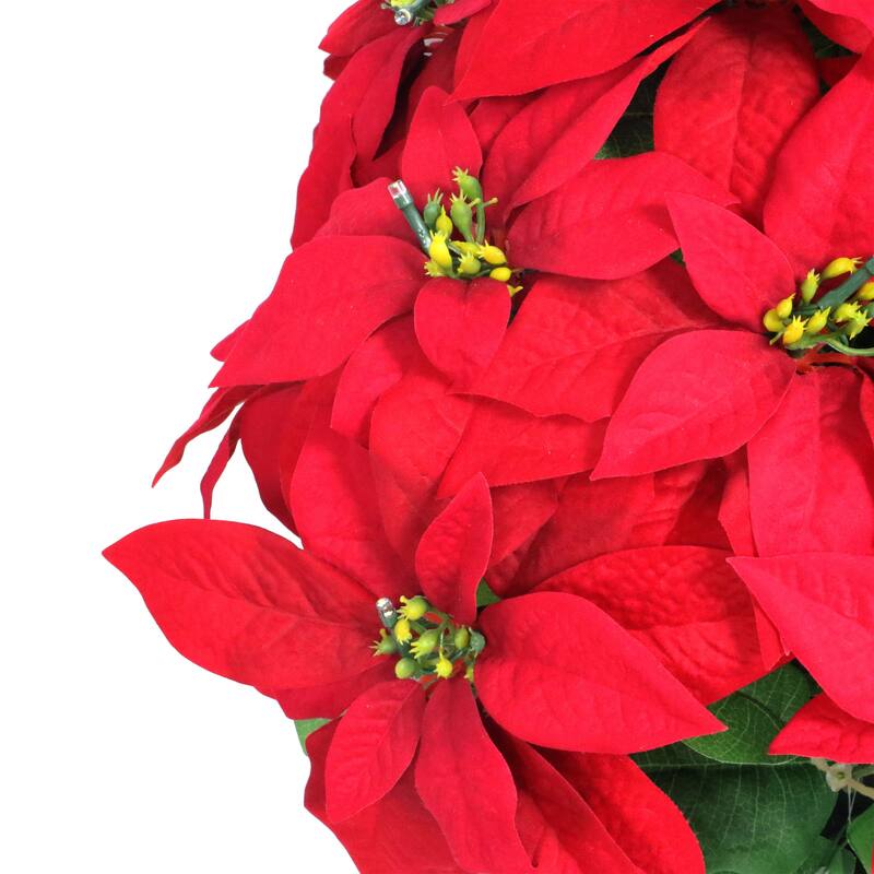 Puleo International 22" Pre-Lit Battery-Operated Artificial Potted Red Poinsettias