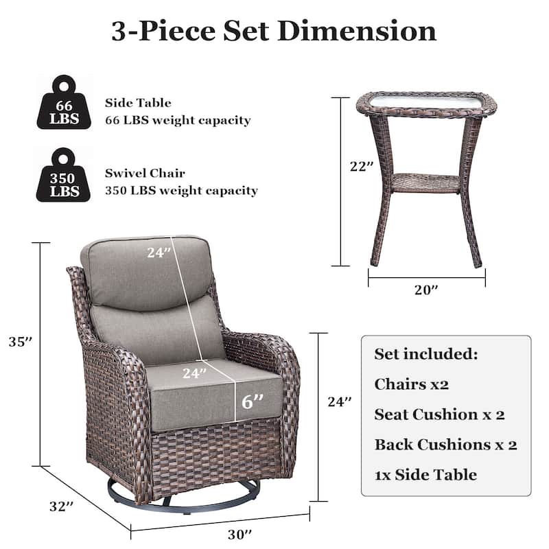 Outdoor Patio Sofa Swivel Chair with 6-Inch Thick Cushions Set