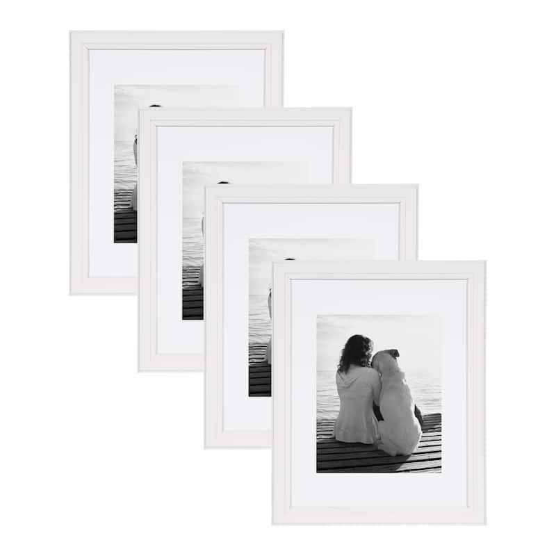 DesignOvation Kieva 11x14 matted to 8x10 Wood Picture Frame, Set of 4 - 11x14 matted to 8x10 - White