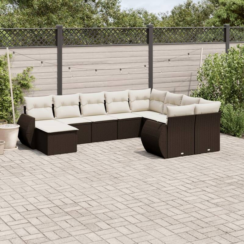 vidaXL Patio Sofa Set with Cushions Outdoor Furniture 10 Piece Poly Rattan - 21.7 x 21.7 x 14.6 - Brown and cream