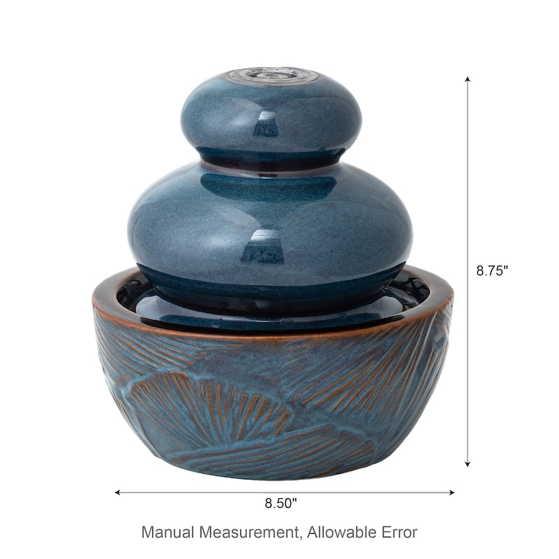 Glitzhome 8.75"H Ceramic Leaf Textured Tabletop Water Fountain with LED Lights