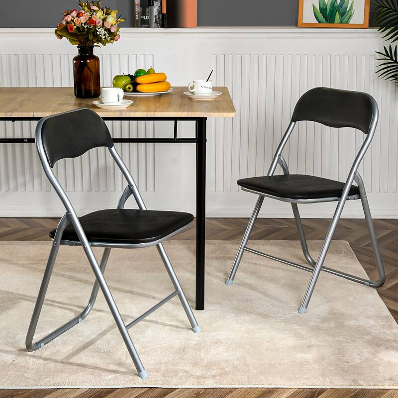 Homy Casa Set Black Folding Dining Chairs, Metal Frame PVC Seat