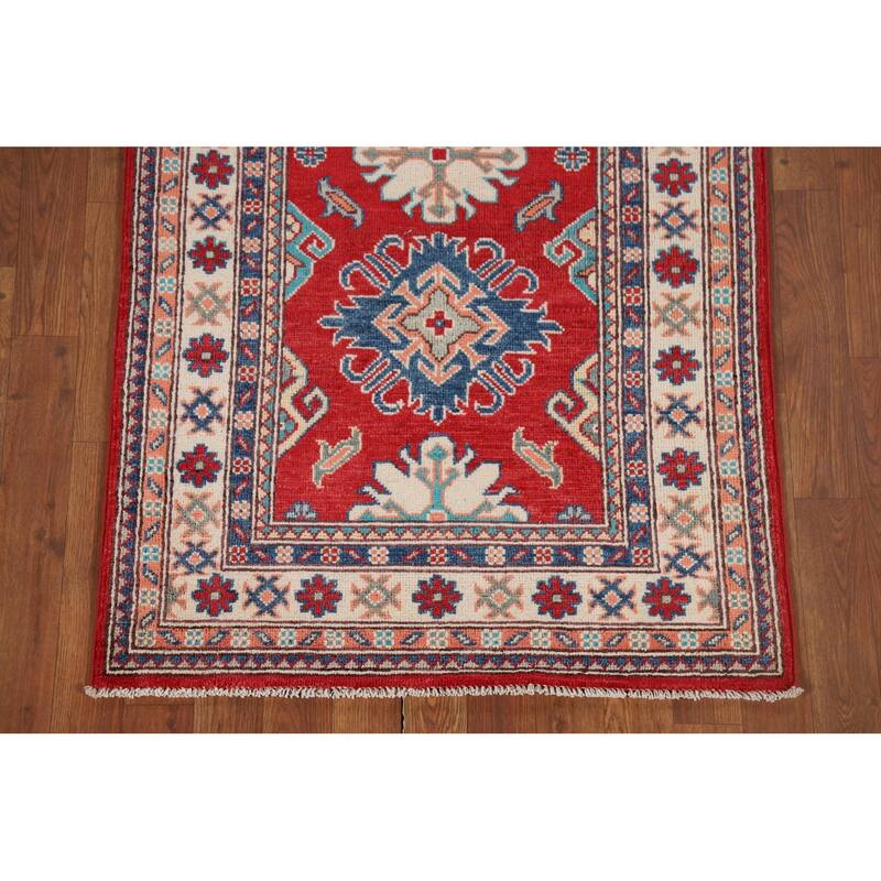 Red Kazak Oriental Runner Rug Handmade Wool Carpet - 2'10" x 9'10"
