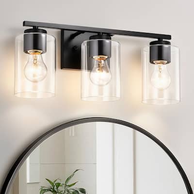 17 in. Matte Black 3-Light Vanity Light with Clear Glass Shades - Matte Black