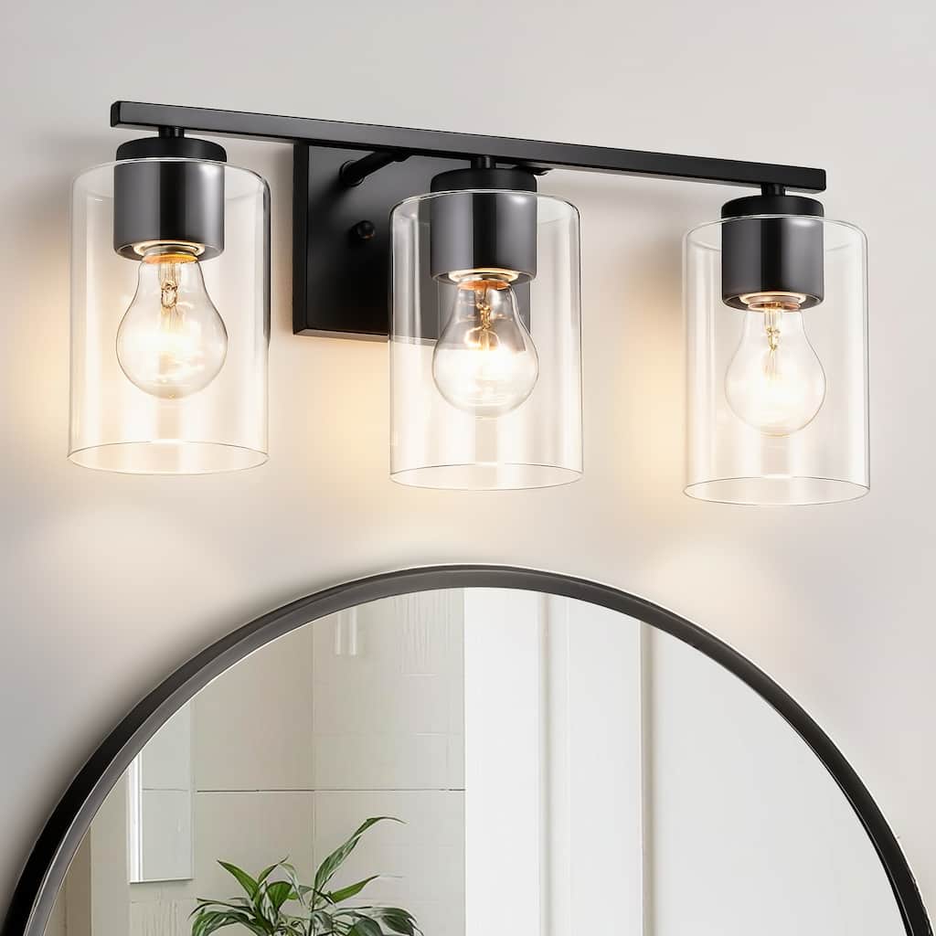 17 in. Matte Black 3-Light Vanity Light with Clear Glass Shades - Matte Black
