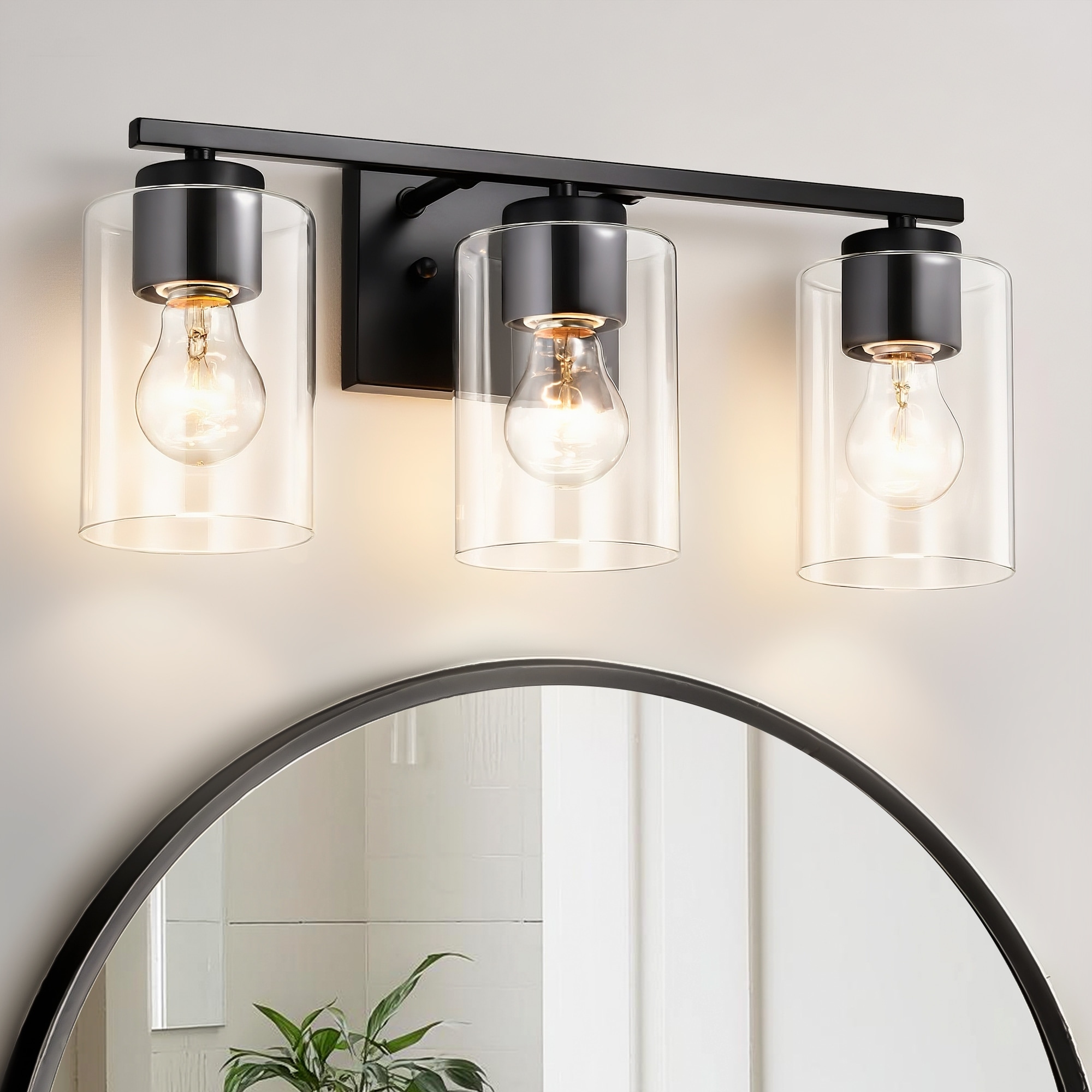 3-Light 17 in. Modern Vanity Light with Clear Glass Shades, Dimmable, Up/Down Mountable, Damp Rated, 2 Finish Options
