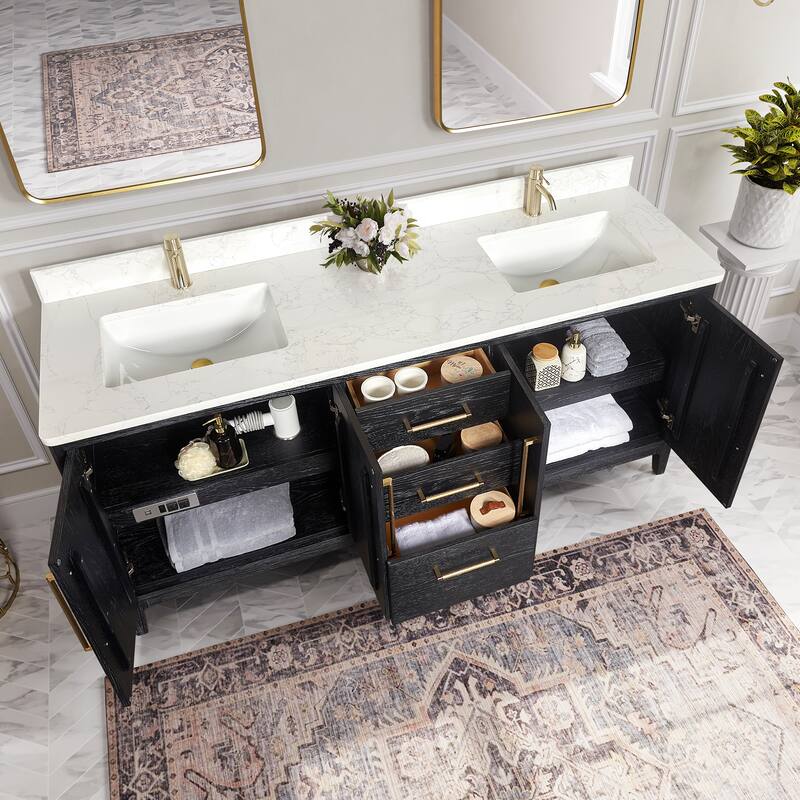 Gara Double Bath Vanity with Composite Stone Top and Mirror