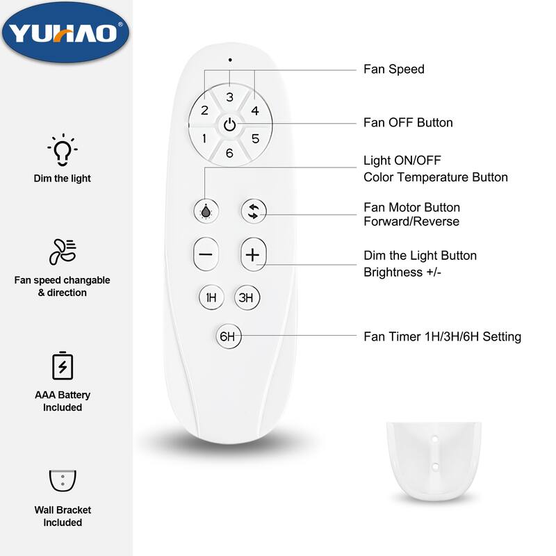 YUHAO 48 in. LED Indoor Matte Black Ceiling Fan with Integrated Light Kit and Remote Control