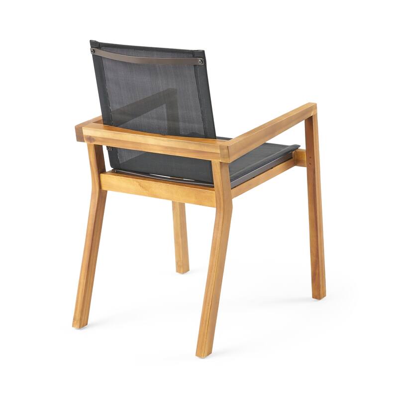 BELFAST DINING CHAIR Set of 2 Teak Acacia Wood Outdoor Chairs Black Mesh Seating
