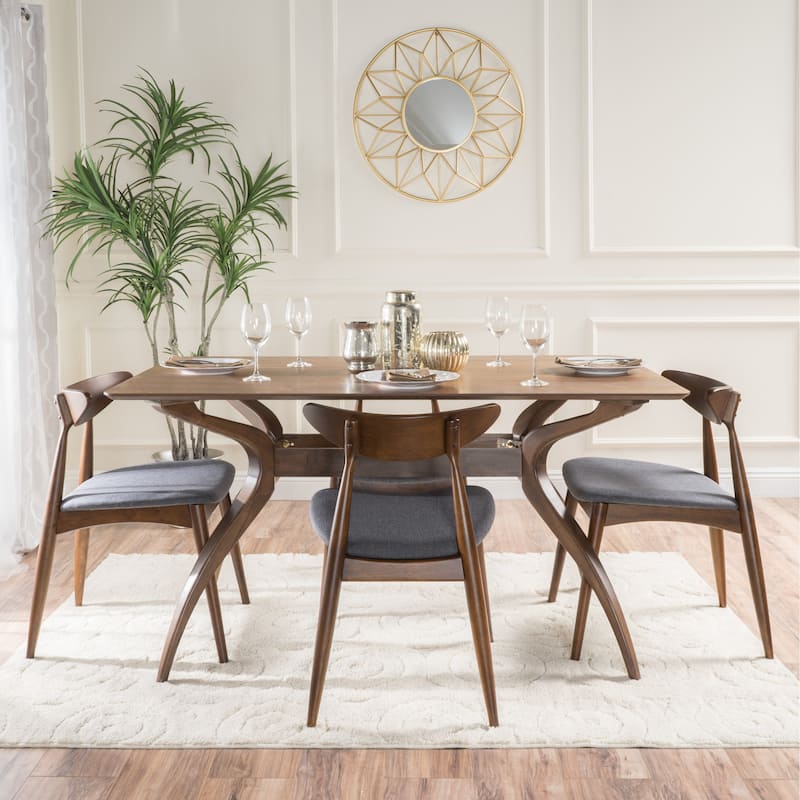 Carson Carrington Lund Mid-Century 5-piece Large Wood Rectangular Dining Set with Curved Legs by Christopher Knight Home - Charcoal + walnut