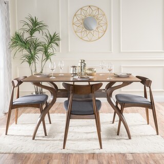 Carson Carrington Lund Mid-Century 5-piece Large Wood Rectangular Dining Set with Curved Legs
