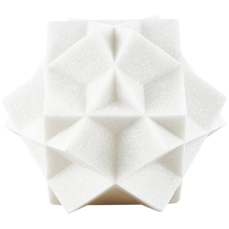 White Polystone Dimensional Ball Geometric Decorative Sculpture with Speckled Texturing