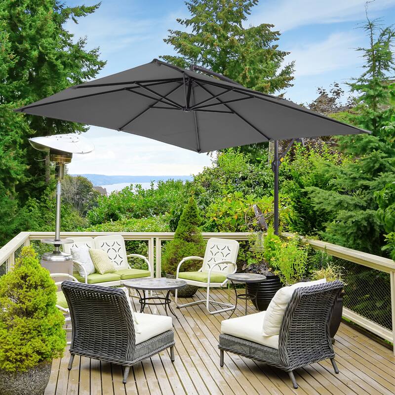 LIVOOSUN 8.2x8.2ft Offset Patio Umbrella Hanging Umbrella w/Steel Ribs - Grey