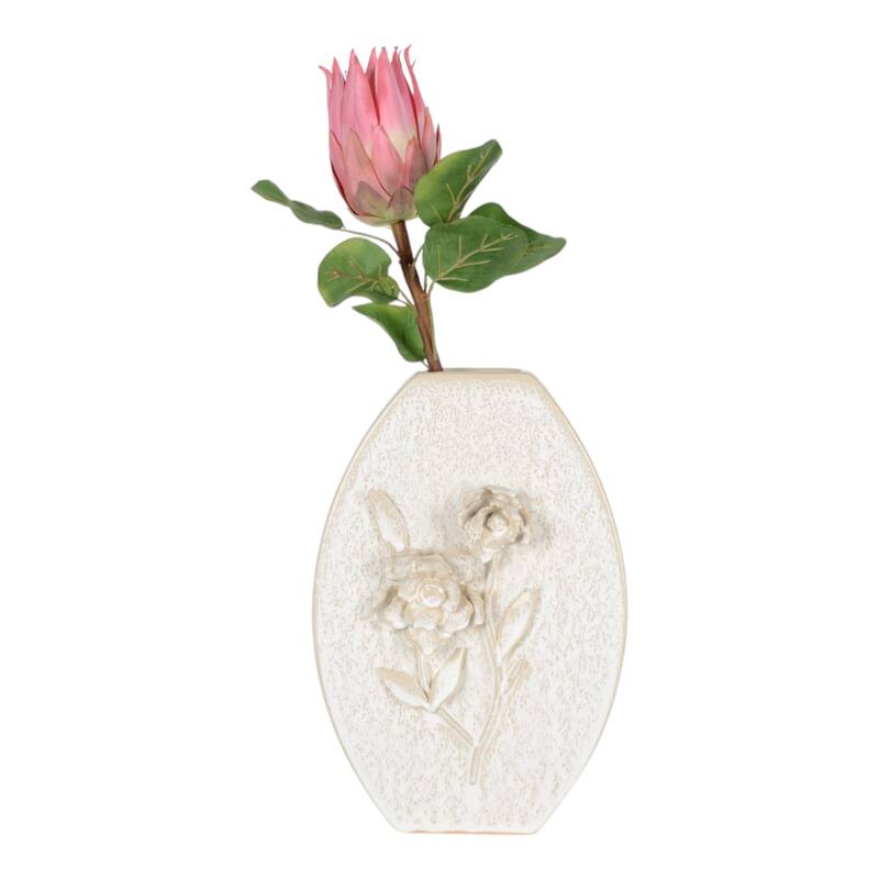 Ceramic Earthenware Textured Vase with Tapered Rim and Organic Pattern