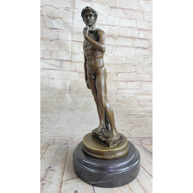Michelangelos David Bronze Statue Sculpture Miniature Replica Figure 10 Inches X 4 Inches