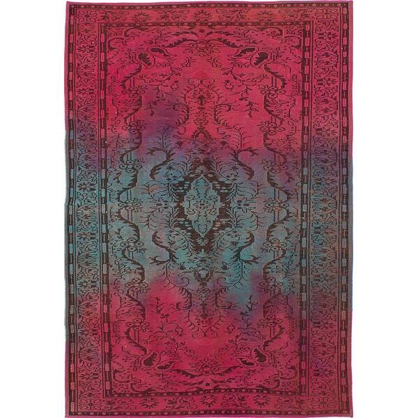 ECARPETGALLERY Handknotted Color Transition Pink, Teal Wool Rug 6'3