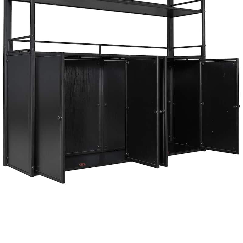 Full Size Metal Loft Bed with Storage Staircase and Wardrobe, Shelves