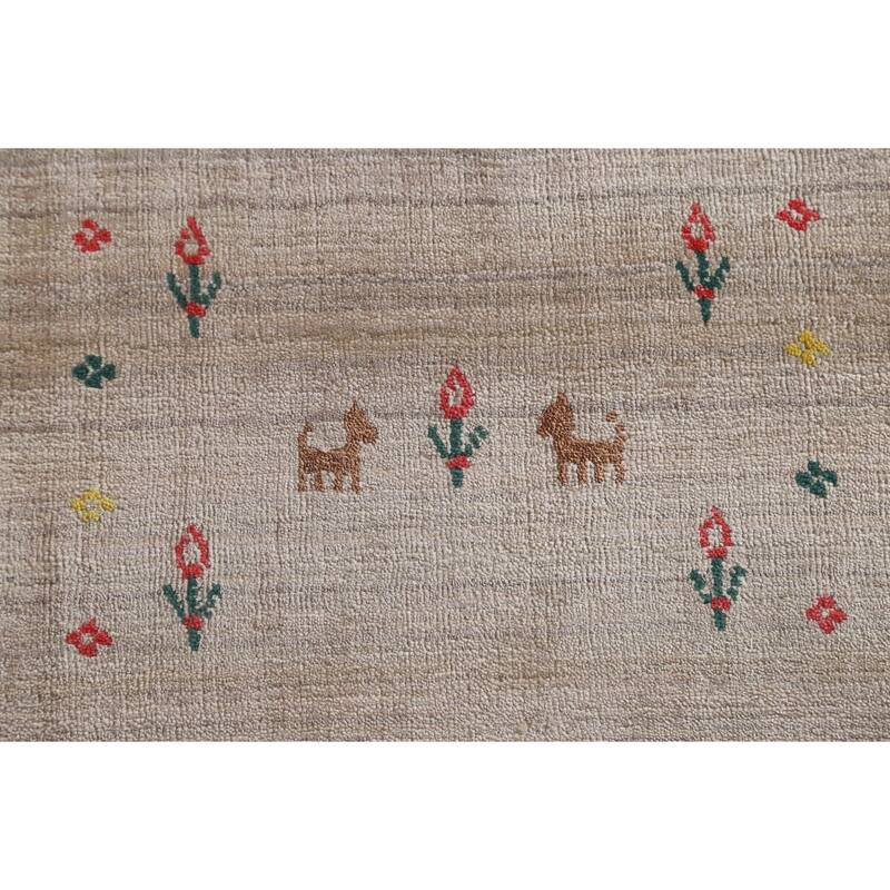 Gabbeh Area Rug Hand-Knotted Tribal Wool Carpet - 7'10" x 9'10"