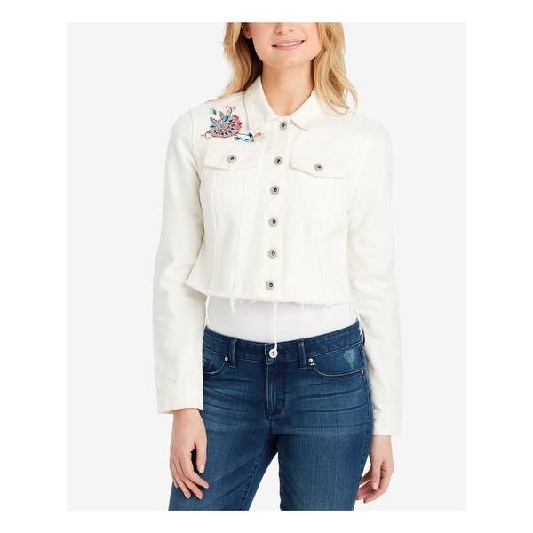Shop Jessica Simpson Womens Ivory Embroidered Cropped Denim Jacket Juniors Size M On Sale Free Shipping Today Overstock 30163700