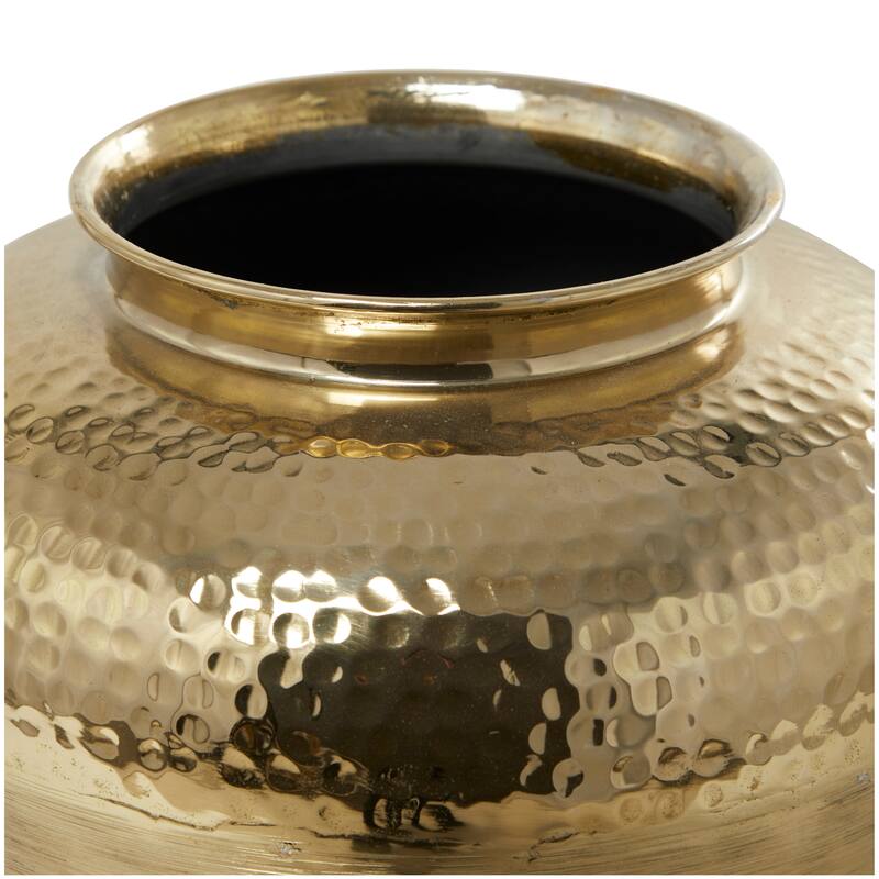 Aluminum Metal Brushed Vase with Hammered Top - Gold - Roche River Decor