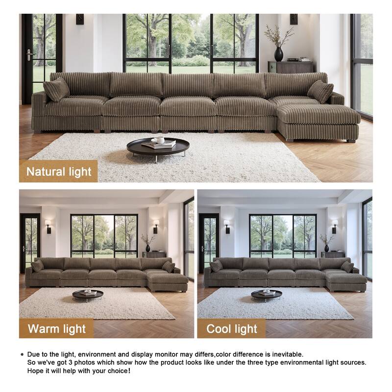 Cloud-Like Flannel Fabric Modular Sectional Sofa with Ottoman