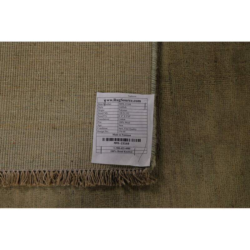Gabbeh Oriental Rug Handmade Solid Green Wool Carpet - 5'0" x 6'6"