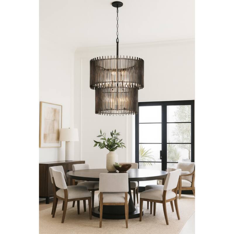 Varaluz Park Row 2-Tier Chandelier - Matte Black/French Gold