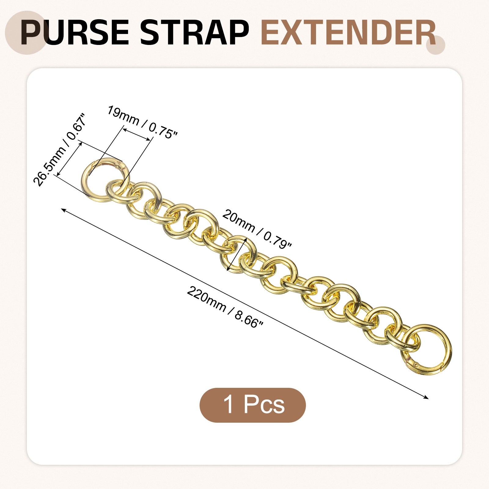 Purse Strap Extender, Metal Bag Replacement Handbag Chain with Spring Buckle, Round Style
